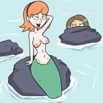 1:1 accessory adult_swim breasts cartoon_network duo female hair_accessory hairband humanoid_merfolk jessica_(rick_and_morty) lips manwithnobats marine merfolk morty_smith navel nipples open_mouth rick_and_morty rock split_form water