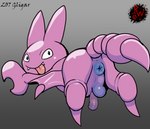 animal_genitalia animal_penis anus arthropod balls bat butt claws darkened_genitalia digital_media_(artwork) erection feet feral flying generation_2_pokemon genitals gligar hi_res looking_at_viewer looking_back male mammal membrane_(anatomy) membranous_wings nintendo non-mammal_balls penis pokemon pokemon_(species) presenting puffy_anus rapistwerewolf rear_view simple_background smile soles solo tail thick_tail tongue tongue_out wings