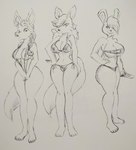 absurd_res anthro bikini bikini_bottom bikini_top canid canine clothing elaine_(blue_blood) female fox group hi_res karolina_(blue_blood) knife lagomorph leporid mammal monochrome one-piece_swimsuit pikapika212 rabbit sling_bikini swimwear traditional_media_(artwork) trio two-piece_swimsuit vanessa_(blue_blood)