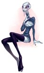 alien alien_humanoid breastless_clothing breasts clothed clothing female full-length_portrait humanoid kaminoan laurlaur legwear looking_at_viewer nipples not_furry portrait sitting small_breasts solo star_wars stockings taun_we thigh_highs