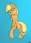 anus applejack_(mlp) blonde_hair butt earth_pony equid equine female feral friendship_is_magic genitals green_eyes hair hasbro hi_res horse mammal my_little_pony pony presenting presenting_hindquarters pussy rear_view solo wiggabuysomeapples