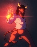 4:5 anthro azariel_santoro backsack ball_tuft balls beard big_butt black_hair black_sclera bottomless bovid bovine butt cattle cel_shading chest_tuft clothed clothing demon facial_hair fire genitals glowing glowing_eyes hair hi_res humanoid_hands kimero_kat lens_flare long_hair male mammal musclegut muscular occult_symbol pentagram pupils red_body saggy_balls shaded sharp_teeth simple_background slightly_chubby slit_pupils solo spade_tail symbol tail teeth thick_thighs tuft