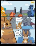 2021 absurd_res anus artist_collaboration artz base_three_layout blockage_(layout) brown_body brown_eyes brown_fur buizel butt comic dipstick_tail eevee eeveelution english_text female feral five_frame_image flareon fur generation_1_pokemon generation_4_pokemon generation_6_pokemon genitals goodra hi_res horizontal_blockage kuroodod male markings nintendo oversexed_eeveelutions pokemon pokemon_(species) pride_(kuroodod) pussy question_mark red_body red_fur sam_(kuroodod) sculpture statue tail tail_markings tan_body tan_fur text thought_bubble three_row_layout vulpix