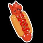 1:1 2023 after_transformation alpha_channel anthro bangs black_eyes brown_nose canid canine canis colette_(dudles) digital_drawing_(artwork) digital_media_(artwork) domestic_dog dudles eyebrows female food food_creature food_hair hair half-closed_eyes hot_dog hot_dog_bun ketchup mammal narrowed_eyes no_limbs onion outline plant pseudo_hair red_body red_hair relish_(food) simple_background smile smug snout solo vegetable what white_outline