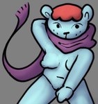 animate_inanimate bear blue_body digital_drawing_(artwork) digital_media_(artwork) female freckles hair hashi_bleu hown_brash living_plushie looking_at_viewer mammal navel nipples pinup pixelated plushie pose red_hair scarf seam_(sewing) shaded short_stack simple_background slightly_chubby solo solo_focus ursine