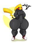 2022 3:4 anthro clothed clothing digital_drawing_(artwork) digital_media_(artwork) footwear form_fitting fur generation_1_pokemon hi_res hood hoodie huge_thighs jolt_(omegabrawl) jumpsuit male mammal nintendo omegabrawl pikachu pokemon pokemon_(species) rodent shoes simple_background smile sneakers solo thick_thighs topwear yellow_body yellow_fur