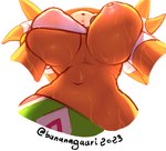 anthro areola bananagaari big_breasts breasts echidna female half-length_portrait hi_res inverted_nipples lips low-angle_view mammal monotreme nipples one_breast_out orange_body orange_skin portrait presenting presenting_breasts puffy_areola sega solo sonic_adventure sonic_the_hedgehog_(series) tikal_the_echidna worm's-eye_view