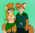 anthro bedroom_eyes breasts brother_(lore) brother_and_sister_(lore) canid canine clothed clothing digital_media_(artwork) dipstick_tail duo enwood-the-fox eyeshadow fantasy female fox godric_westervyan green_eyes green_eyeshadow hair hild_westervyan makeup male male/female mammal markings medieval midriff narrowed_eyes navel nipples seductive sibling_(lore) sister_(lore) tail tail_markings the_blue_cult topless