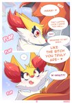 2022 anthro anthro_on_feral ari_the_talonflame avian beak bestiality blush bodily_fluids braixen breath breathing_noises canid canine cheek_tuft color_coded color_coded_text comic conjoined_speech_bubble contact_onomatopoeia dialogue different_sound_effects drooling duo ears_back ellie_the_braixen ellipsis english_text exclamation_point facial_tuft fangs feathers femboy feral fur generation_6_pokemon grey_body grey_feathers head_tuft heart_after_text heart_symbol hi_res impact_onomatopoeia inner_ear_fluff interrobang_exclamation interspecies linked_speech_bubble looking_at_another male male/male male_(lore) mammal mirror mirror_reflection nikkibunn nintendo onomatopoeia open_mouth orange_body orange_feathers pivoted_ears plap pokemon pokemon_(species) red_body red_fur red_nose reflection saliva shaded snout sound_effects speech_bubble stuttering sweat talonflame teeth text text_with_heart tongue tongue_out tuft two_panel_image white_body white_fur yellow_body yellow_fur