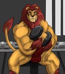 2019 anthro arm_hair baddemona balls_outline bedroom_eyes big_muscles body_hair bulge clothed clothing collegehumor detailed_bulge dumbbell erection erection_under_clothing exercise felid fur furry_force genital_outline hairy_legs leon_(furry_force) lion male mammal mane muscular muscular_anthro muscular_legs muscular_male narrowed_eyes pantherine penis_outline red_clothing red_mane red_thong red_underwear seductive solo tail tail_tuft thong tuft underwear weight_rack weight_room weightlifting weights workout yellow_body yellow_fur