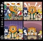 anthro base_two_layout bau_husky black_nose blue_body blue_fur bodily_fluids canid canine canis chair chow_chow clothed clothing comic cup_noodles dialogue domestic_dog drooling eating eyewear food four_frame_grid four_frame_image fur furniture gab_(comic) gab_shiba gabshiba glasses grid_layout groceries group hot_dog hungry husky instant_noodles male mammal market noodles nordic_sled_dog on_chair open_mouth orange_body orange_fur pasta pictographics regular_grid_layout saliva shiba_inu shopping shopping_bag shopping_cart sitting sitting_on_chair sleeveless_jacket spaghetti spitz text two_row_layout url wang_chow yellow_body yellow_fur