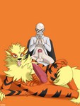 3:4 animal_genitalia animal_penis anthro anthrofied arcanine balls blaine_(pokemon) bodily_fluids canid canine canine_genitalia canine_penis canis clothed clothing digital_media_(artwork) domestic_dog duo dustin_c erection fur generation_1_pokemon genital_fluids genitals gym_leader hair hi_res human humanoid_genitalia humanoid_penis looking_at_viewer male male/male mammal nintendo nipples nude open_mouth penis pokemon pokemon_(species) simple_background smile tongue topwear