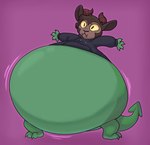 2019 american_mythology anthro belly big_belly bottomless brown_hair chupacabra clothed clothing denatured_albumin_(character) denaturedalbumin green_body hair hoodie hoodie_only horn huge_belly hyper hyper_belly male morbidly_obese morbidly_obese_anthro morbidly_obese_male mythology obese obese_anthro obese_male overweight overweight_anthro overweight_male purple_background simple_background solo stuffing topwear topwear_only yellow_sclera