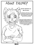 alternative_fashion anthro barbell_piercing breasts choker clothed clothing comic crossed_arms domestic_cat ear_piercing emo evelyne_(spikethefurry) eye_through_hair eyebrow_through_hair eyebrows felid feline felis female frown hair hi_res industrial_piercing jewelry looking_down mammal monochrome necklace piercing simple_background solo spike_the_furry story_in_picture text translucent translucent_hair white_background