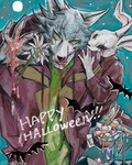 2024 anthro beastars black_nose canid canine canis clothed clothed_anthro clothed_male clothing domestic_rabbit duo dwarf_rabbit english_text female flower full_moon fur grey_body grey_fur halloween haru_(beastars) hi_res holidays jacket joze_osaka lagomorph legoshi_(beastars) leporid male male/female mammal moon night oryctolagus paint plant rabbit text topwear white_body white_fur wolf