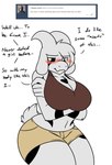 anthro asriel_dreemurr_(god_form) biped black_sclera blush boss_monster_(undertale) bovid bra breasts caprine clothing crossgender english_text female floppy_ears fur hi_res horn long_ears mammal mtf_crossgender robertge simple_background solo text undertale undertale_(series) underwear white_body white_fur