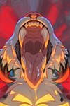 anthro black_body black_fur bodily_fluids bookermeister charr famir_(artist) fangs felid fur guild_wars hi_res horn male male/male mammal mouth_shot open_mouth solo teeth vore white_body white_fur