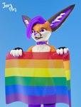 3d_(artwork) anthro blender_(artwork) canid canine digital_drawing_(artwork) digital_media_(artwork) femboy fennec_fox flag flag_(object) fox gender_symbol hi_res holding_flag holding_object joxyfoxy lgbt_pride male mammal pride_color_flag pride_colors rainbow_flag rainbow_pride_colors rainbow_pride_flag rainbow_symbol sexuality_symbol six-stripe_rainbow_pride_colors solo symbol true_fox