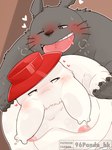 2024 96panda anthro blush clothing duo ghibli grey_body hat headgear headwear heart_symbol hi_res kemono male moobs my_neighbor_totoro navel nipples one_eye_closed overweight overweight_male radish_spirit simple_background spirited_away totoro white_body