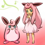 1:1 abstract_background alternative_fashion ambiguous_gender animal_humanoid barefoot chibi clothing cosplay cosplay_lolita dress duo feet female feral generation_1_pokemon gradient_background green_eyes hair hitec human humanoid j-fashion lolita_(fashion) mammal nintendo pink_hair pokemon pokemon_(species) simple_background standing sweet_lolita wigglytuff young