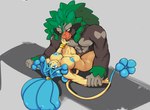 anthro areola blue_areola blue_hair duo female generation_5_pokemon generation_8_pokemon green_hair hair hand_on_another's_chest haplorhine male male/female mammal muscular muscular_male nintendo pokemon pokemon_(species) primate rillaboom sex simipour tail unknown_artist