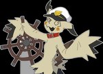 2024 alpha_channel anthro black_tongue boat_wheel breasts captain_pikachu clothing collar cosplay female generation_7_pokemon hat headgear headwear hi_res holding_object looking_at_viewer looking_back looking_back_at_viewer mimi_(sealer4258) mimikyu nintendo open_mouth peaked_cap pokemon pokemon_(species) sealer4258 simple_background small_breasts solo spiral_eyes tail tongue yellow_body