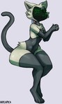 2021 absurd_res android anthro black_body black_fur chest_tuft domestic_cat felid feline feline_ears felis femboy fur green_body green_fur grey_background haylapick hi_res machine male mammal navel robot robot_anthro screen screen_face simple_background sitting solo tuft wire