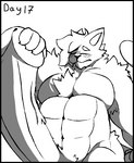 anthro armpit_hair belly big_penis black_border blush body_hair border eyes_closed felid feline fur genitals hair holding_penis huge_penis humanoid_genitalia humanoid_penis hyper hyper_genitalia hyper_penis kahto_(character) kahto_taph42 male mammal monochrome moobs musclegut muscular muscular_male navel nude_male overweight overweight_anthro overweight_male pain pecs penis pubes solo tuft tufted_fur vein