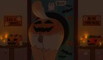 anthro apartment balls big_butt butt candle candy dangermons dessert door english_text food genitals glory_hole halloween halloween_decoration hi_res holidays male mammal nude olli_(braeburned) public public_nudity public_use pumpkin_butt solo tail text through_wall