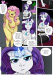 anthro big_breasts bodily_fluids breasts cabrony clothed clothing comic crossed_arms dialogue dragon english_text equid equine feet female fighting_over_boy fluttershy_(mlp) friendship_is_magic group hasbro hi_res horn jewelry magic male mammal my_little_pony mythological_creature mythological_equine mythological_scalie mythology necklace nipples nude pegasus pia-sama rarity_(mlp) scalie spike_(mlp) sweat text unicorn wings