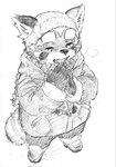 ailurid anthro beanie braided_hair braided_ponytail clothing coat hair hat headgear headwear hi_res lifewonders male mammal monochrome ponytail red_panda sketch slightly_chubby solo tokyo_afterschool_summoners topwear young zhurong_(tas) zimsanada2