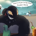 1:1 2024 anthro artist_name beach beverage big_butt big_tail biped black_body blue_body butt clothing countershade_fur countershade_torso countershading curvy_female english_text female fish forced fur furred_shark generation_3_pokemon gills heart_symbol hi_res kay_(1upgobbo) lifeguard_swimsuit lifeguard_tower looking_at_another looking_back looking_back_at_another male marine mischievous_smile mudkip muscular muscular_anthro muscular_male nintendo one-piece_swimsuit phosenpai pokemon pokemon_(species) rape red_eyes shark sharp_teeth short_stack speech_bubble swimwear tail teeth text yellow_sclera