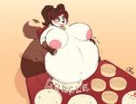 2018 absurd_res anthro areola bear belly belly_rub big_belly big_breasts biped blizzard_entertainment blush bodily_noises breasts brown_body brown_fur brown_hair choker contact_onomatopoeia curvy_figure different_sound_effects digital_media_(artwork) female food fur green_eyes hair hi_res huge_breasts jewelry mammal morbidly_obese morbidly_obese_anthro morbidly_obese_female navel necklace nekocrispy nipples nude obese obese_anthro obese_female onomatopoeia open_mouth overweight overweight_anthro overweight_female pandaren red_pandaren rubbing rumbling_stomach simple_background sitting smile solo sound_effects stuffing text thick_thighs warcraft weight_gain wide_hips yanshe