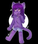 alpha_channel anthro bottomwear chibi clothing domestic_cat felid feline felis female hair hoodie mammal nova-aurora pawpads paws purple_hair shorts simple_background solo topwear transparent_background vtuber xnekobix