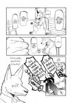 ambiguous_gender anthro canid canine canis comic dialogue duo english_text female fur hair hi_res human kemono lila_(kashiwagi_aki) male mammal monochrome rolf short_hair text translated wolf yakantuzura young zinovy