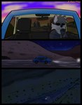 anthro canid canine car city clothing comic driving eyewear fox fur grey_body grey_fur headlights hi_res hill hillside hoodie inside_car inside_vehicle male mammal multicolored_body multicolored_fur night outside plant solo starrffax starrffax_(fox_sona) sunglasses sunset topwear two_tone_body two_tone_fur vehicle