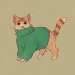 1:1 2021 ambiguous_gender clothing domestic_cat feet felid feline felis feral fur green_background green_clothing green_eyes green_sweater green_topwear hi_res jambo_(jschlatt) looking_at_viewer male_(lore) mammal markings orange_body orange_fur paws quadruped real_world riftskeen simple_background smile solo standing striped_body striped_fur stripes sweater tabby_cat tail topwear watermark