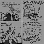 Rating: s
ID: 3700279
Date: 2022-11-19 05:10:04 -0500
Status: active
Score: 29
1:1 anthro base_two_layout cavemanon_studios clothed clothing comic dialogue dinosaur english_text fang_(gvh) female flower four_frame_grid four_frame_image goodbye_volcano_high grave grid_layout group hair hi_res humor long_hair long_snout male markings monochrome naser_(gvh) nrool plant prehistoric_species profanity pterodactylus pterosaur reptile ripley_(snoot_game) samantha_(snoot_game) scalie snoot_game snout text tombstone two_row_layout post #3700279