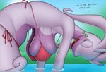 anthro big_breasts bikini breasts clothed clothing creatiffy digital_media_(artwork) dragon english_text female generation_6_pokemon goodra hanging_breasts hi_res huge_breasts humanoid mythological_creature mythological_scalie mythology nintendo open_mouth outside pokemon pokemon_(species) sagging_breasts scalie simple_background skimpy_bikini smile solo swimwear tail text thick_thighs tongue topwear two-piece_swimsuit under_boob wide_hips