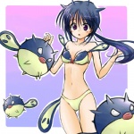 1:1 alternate_species animal_humanoid bikini blue_hair clothed clothing cosplay costume digital_media_(artwork) female feral fish generation_2_pokemon group hair humanoid humanoidized long_hair low_res marine nintendo pokemon pokemon_(species) pokemon_costume pokemon_humanoid pokemorph ponytail portrait purple_eyes qwilfish ranphafranboise skimpy swimwear three-quarter_portrait two-piece_swimsuit