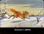 1991 black_body black_fur canid canine cloud detailed_background female feral fox fur leg_markings mammal markings orange_body orange_fur outside plant pyotr_repkin quadruped red_fox russian_text sky snow socks_(marking) solo text translated tree true_fox white_body white_fur