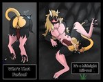 ambiguous_gender aroused black_body black_fur black_nose blonde_hair blue_eyes blush bodily_fluids cel_shading claws cum cum_in_pussy cum_inside curved_ears ear_piercing ejaculation english_text fur fur_markings fusion generation_2_pokemon generation_7_pokemon genital_fluids hair horn hybrid intersex intersex/male interspecies knot long_hair long_tail lycanroc male maleherm markings midnight_lycanroc miltank multi_nipple neck_tuft nintendo nipples nude pawpads paws piercing pink_body pink_fur pokemon pokemon_(species) pokemon_fusion pokephilia puppetmaster13uwu raised_paw shaded spread_legs spreading stuck tail text text_box tongue tongue_out tuft yellow_body yellow_fur