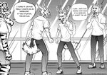 absurd_res angry anthro argument bear beastars bristled_fur brown_bear canid canine canis deer esther_(greatlizardwizard) fan_character felid female gesture group hand_gesture hi_res hybrid ibuki_ii_(greatlizardwizard) lagomorph lee_(greatlizardwizard) legoshi's_chimera_(beastars) leporid male mammal monochrome nervous pantherine pointing rabbit speech_bubble sunny_frostwolf tiger trevor_(greatlizardwizard) ursine wolf