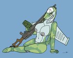 aircraft airplane ammunition anthro armor_plates assault_rifle breasts digital_media_(artwork) female fin gun joints living_aircraft living_machine living_vehicle machine machine_gun military nipples non-mammal_breasts not_furry nude nude_anthro nude_female pkp_pecheneg ranged_weapon rifle robot russian simple_background solo tail tail_fin vawfag vehicle weapon wings