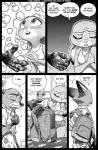 2017 aloha_shirt anthro borba canid canine clothed clothing comic dialogue disney duo english_text female fox fur hi_res judy_hopps lagomorph leporid male mammal monochrome nick_wilde pattern_clothing pattern_shirt pattern_topwear rabbit red_fox screentone shirt speech_bubble text topwear true_fox zootopia