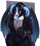 anthro bracelet clothed clothing clothing_aside fangs female hi_res horn jewelry nipple_outline nipple_piercing nipple_slip nipples piercing pinup pose solo stronkfurry teeth tongue tongue_out wett wings