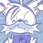 1:1 2019 anthro blue_and_white blush canid canine cellphone comic digital_media_(artwork) electronics fingers fox fur hi_res humor loshon male mammal miles_prower monochrome phone pupils question_mark sega simple_background solo sonic_the_hedgehog_(series) unusual_pupils white_body white_fur