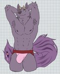 2024 abs anthro arm_tuft armpit_hair bathym_(tas) bedroom_eyes biped blue_eyes body_hair bulge canid canine canis checkered checkered_background clothed clothing demon digital_drawing_(artwork) digital_media_(artwork) elbow_tuft eyebrows fluffy fluffy_tail fur hands_behind_head hi_res horn jockstrap jockstrap_only lifewonders living_tail looking_down male male_anthro mammal multicolored_body multicolored_clothing multicolored_underwear muscular muscular_anthro muscular_male narrowed_eyes navel nipples partially_clothed partially_clothed_male pattern_background pecs pink_clothing pink_jockstrap pink_underwear portrait purple_body purple_eyebrows purple_fur purple_nipples purple_nose purple_tail raised_arms red_eyes seductive simple_background solo standing tail thick_thighs three-quarter_portrait tokyo_afterschool_summoners topless tuft underwear underwear_only unsafescapewolf unusual_anatomy unusual_tail white_background white_sclera wolf