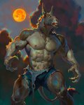 2024 4:5 4_fingers anthro biceps blood_moon bottomwear brown_body brown_fur claws clothed clothing cloud equid equine finger_claws fingers front_view full_moon fur grey_body grey_fur hi_res hybrid male mammal moon mule muscular muscular_male nipples pants pecs showing_teeth signature solo standing tail taran_fiddler topless torn_bottomwear torn_clothing torn_pants vein veiny_muscles weremule weretober white_eyes