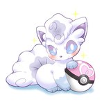 2024 alolan_form alolan_vulpix ambiguous_gender blue_sclera blush digital_media_(artwork) feral fur generation_7_pokemon leg_markings looking_at_viewer love_ball mammal markings nintendo pokeball pokemon pokemon_(species) regional_form_(pokemon) simple_background sitting smile socks_(marking) solo sparkles tail tsukasa_pika white_background white_body white_eyes white_fur